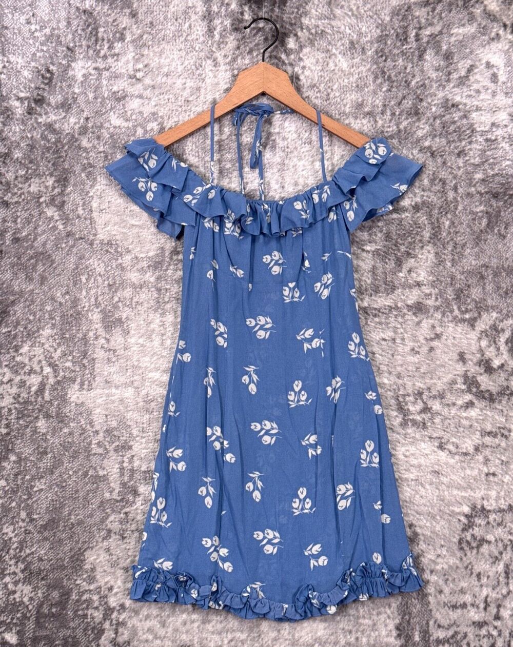 Reformation Dress 0 Womens Light Blue Floral Ruffle Strappy Tie Mini
